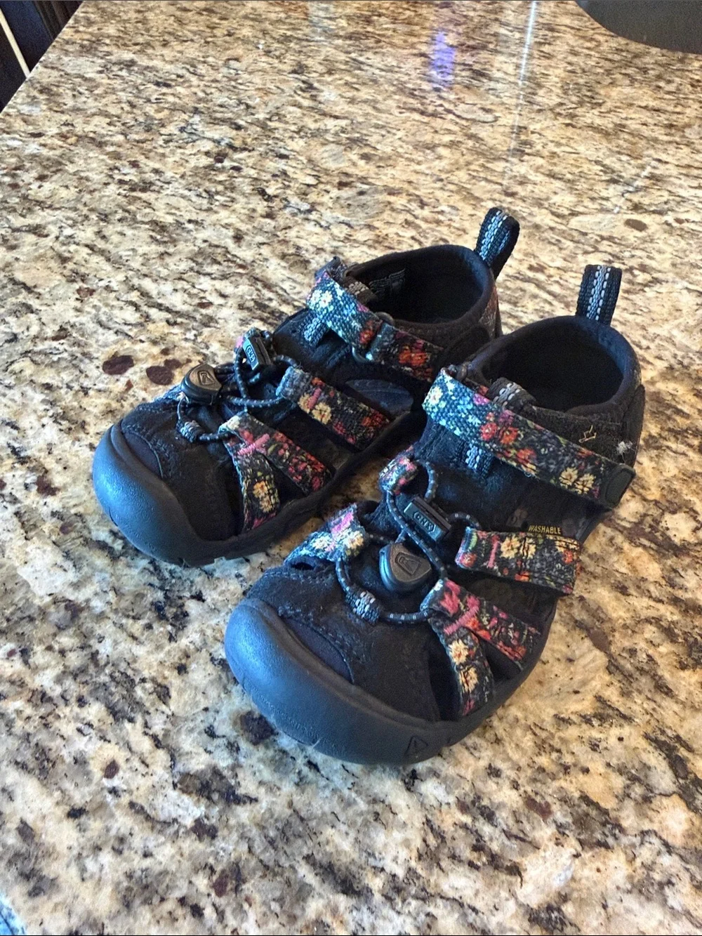 Keen Kids Black Sandals with Multicolor Floral Straps